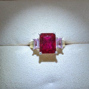Sterling silver ruby red/pink topaz ring